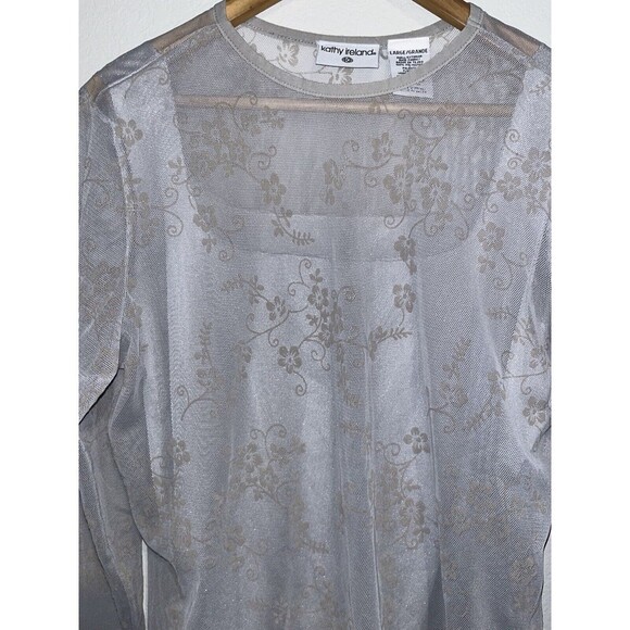 Kathy Ireland large Woman’s light blue gray sheer Top under solid top grunge Y2k - Picture 3 of 4